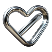 romantic sumptuous Paperclip, metallic silver, bent into a heart shape, front view, studio lighting, isolateon transparent background,high-resolution product photography luxury png