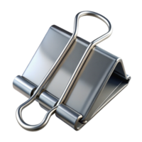 pristine reflective modern Binder clip, metallic silver, large size, open, front view, soft lighting, isolateon transparent background,high-resolution product photography elite png