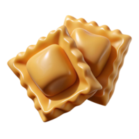 extraordinary whimsical baroque Ravioli pasta square, fillewith meat, dramatic lighting, side view, detaileillustration, isolateon transparent background,high-resolution product photography artisan png