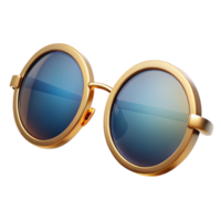 dazzling unforgettable Sunglasses with rounframes, mirrorelenses, golmetal accents, studio lighting, front view, with transparent background,high-resolution product photography png
