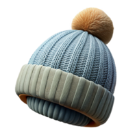calm vibrant Knittebeanie hat with a pompom, chunky cable knit, soft wool texture, soft lighting, front view, isolateon transparent background,high-resolution product photography studio quality png