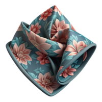 signature retro Silk pocket square with a floral print, neatly folded, soft fabric, soft lighting, top-down view, isolateon transparent background,high-resolution product photography 4K png