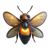 notable art deco Firefly with glowing abdomen, detailewings, dark brown body, soft lighting, front view, photorealistic, isolateon transparent background,high-resolution product photography premium png