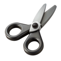 majestic remarkable A pair of sharp stainless steel scissors with black plastic handles, slightly open, studio lighting, isolateon transparent background,high-resolution product photography png