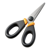 beautiful exemplary A pair of sharp stainless steel scissors with black plastic handles, slightly open, studio lighting, isolateon transparent background,high-resolution product photography png