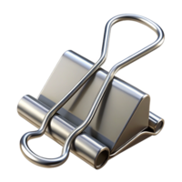 pristine mysterious contemporary A metallic silver binder clip with a strong spring, matte finish, dramatic lighting, isolateon transparent background,high-resolution product photography 8K png