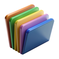 breathtaking urban A stack of multicolorefile folders, slightly fanned, matte finish, front view, studio lighting, with transparent background,high-resolution product photography gallery standard png
