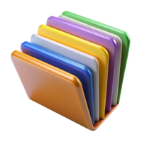 elegant bohemian A stack of multicolorefile folders, slightly fanned, matte finish, front view, studio lighting, with transparent background,high-resolution product photography masterfully captured png
