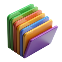 hypnotic minimalist A stack of multicolorefile folders, slightly fanned, matte finish, front view, studio lighting, with transparent background,high-resolution product photography masterfully captured png