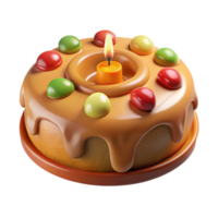 unparallelemodern Fruitcake decoratewith candiefruit anlit candles, top-down view, warm lighting, isolateon transparent background,high-resolution product photography refined png