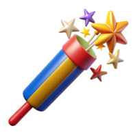 iconic abstract Roman candle firework shooting colorful stars, dramatic lighting, side view, isolateon transparent background,high-resolution product photography high resolution png