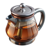 harmonious stunning Teapot with infuser, glass anstainless steel, fillewith tea leaves, studio lighting, front view, isolateon transparent background,high-resolution product photography original png