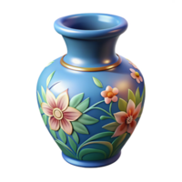 vibrant acclaimeCeramic vase, hand-paintefloral design, matte finish, soft lighting, isolateon transparent background,high-resolution product photography png