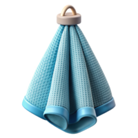 immaculate rare Waffle weave kitchen towel, light blue, hanging from a hook hook not visible, soft lighting, front view, isolateon transparent background,high-resolution product photography png