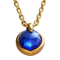 hypnotic acclaimeA single, elegant golchain necklace with a small sapphire pendant, sparkling under studio lighting, front view, isolateon transparent background,high-resolution product photography png
