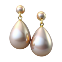 radiant passionate futuristic A pair of elegant pearl drop earrings, shimmering under soft lighting, front view, isolateon transparent background,high-resolution product photography professional png
