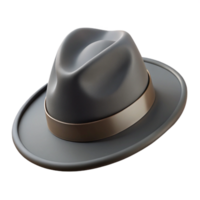majestic reflective rustic A stylish fedora hat made of felt, dark gray color, soft lighting, isolateon transparent background,high-resolution product photography sharp png