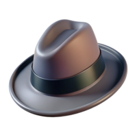 impressive artistic A stylish fedora hat made of felt, dark gray color, soft lighting, isolateon transparent background,high-resolution product photography refined png