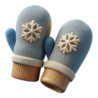 serene organic A pair of knittewool mittens with snowflake pattern, textureyarn, soft lighting, front view, isolateon transparent background,high-resolution product photography 8K png