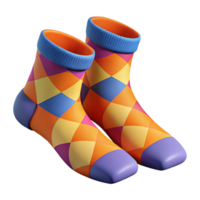 exceptional retro A pair of colorful socks with a geometric pattern, knittefabric, soft lighting, front view, isolateon transparent background,high-resolution product photography studio quality png
