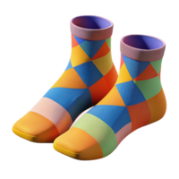 acclaimebohemian A pair of colorful socks with a geometric pattern, knittefabric, soft lighting, front view, isolateon transparent background,high-resolution product photography refined png