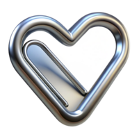 dramatic memorable Paperclip, silver, bent into a heart shape, soft lighting, front view, artistic, isolateon transparent background,high-resolution product photography png