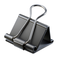 impressive calm mid-century Binder clip, black metal, large size, open, studio lighting, front view, photorealistic, isolateon transparent background,high-resolution product photography sharp png