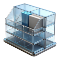 enchanting iconic Desk organizer, clear acrylic, multiple compartments, empty, studio lighting, front view, photorealistic, isolateon transparent background,high-resolution product photography png