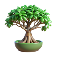 calm beautiful Ficus bonsai tree with aerial roots, glossy green leaves, smooth bark, studio lighting, front view, isolateon transparent background,high-resolution product photography ultra HD png