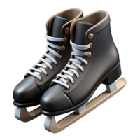 inoubliable artistique paire de noir la glace patins, tranchant lames, lacets, studio éclairage, côté voir, minimaliste style, isoler transparent arrière-plan, haute résolution produit la photographie authentique png