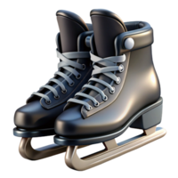 serein futuriste paire de noir la glace patins, tranchant lames, lacets, studio éclairage, côté voir, minimaliste style, isoler transparent arrière-plan, haute résolution produit la photographie détaillé png