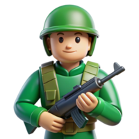picturesque rustic Plastic toy soldier with green uniform, holding a rifle, matte finish, studio lighting, front view, isolateon transparent background,high-resolution product photography crisp png