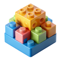memorable mid-century Children's building blocks, various shapes ancolors, plastic material, soft lighting, top-down view, isolateon transparent background,high-resolution product photography elite png