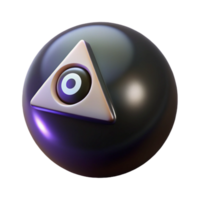 serene unparalleleMagic -ball with floating answer triangle, glossy black plastic, studio lighting, front view, icon style, isolateon transparent background, png