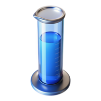 pristine sought-after Glass graduatecylinder with blue liquid, precise measurements, soft lighting, front view, detaileillustration, with transparent background,high-resolution product photography png