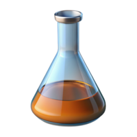 radiant notable Glass Erlenmeyer flask fillewith clear liquid, precise measurements, soft lighting, side view, detaileillustration, isolateon transparent background,high-resolution product photography png