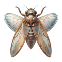 energetic splendiCicada with transparent wings, intricate venation, detailebody, soft lighting, front view, isolateon transparent background,high-resolution product photography museum quality png
