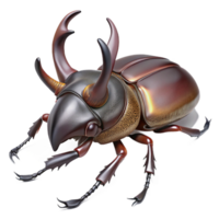 bolsumptuous Rhinoceros beetle with large horn, textureexoskeleton, detailelegs, soft lighting, top-down view, with transparent background,high-resolution product photography museum quality png