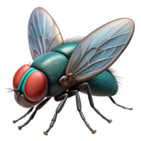 striking nostalgic abstract Housefly with translucent wings, compouneyes, hairy body, studio lighting, with transparent background,high-resolution product photography gallery standard png