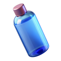 exemplary surreal A bottle of micellar water with a blue tint, clear plastic bottle, soft lighting, front view, isolateon transparent background,high-resolution product photography 8K png