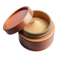 calm wonderful A container of loose setting powder, with a sifter lid, soft lighting, top-down view, isolateon transparent background,high-resolution product photography detailed png