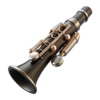 stunning passionate avant-garde Classic clarinet with black body, silver keys, anreeattached, soft lighting, front view, isolateon transparent background,high-resolution product photography original png