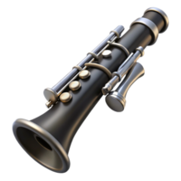 nostalgic captivating Classic clarinet with black body, silver keys, anreeattached, soft lighting, front view, isolateon transparent background,high-resolution product photography flawless png