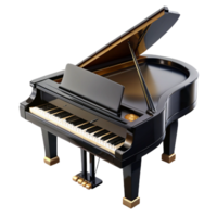 radiant art deco Granpiano, highly polisheblack lacquer finish, liopen, keys visible, dramatic lighting, isolateon transparent background,high-resolution product photography impeccable png
