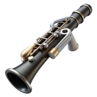 melancholic dazzling Classic clarinet with black body, silver keys, anreeattached, soft lighting, front view, isolateon transparent background,high-resolution product photography flawless png