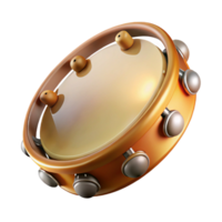 nostalgic striking Tambourine with metal jingles, wooden frame, natural woofinish, soft lighting, front view, isolateon transparent background,high-resolution product photography professional png