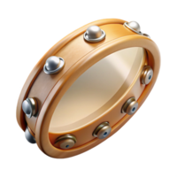 memorable industrial Tambourine with metal jingles, wooden frame, natural woofinish, soft lighting, front view, isolateon transparent background,high-resolution product photography high quality png