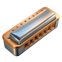 calm captivating Harmonica with chrome cover plates, visible reeslots, studio lighting, top-down view, isolateon transparent background,high-resolution product photography authentic png