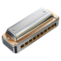 whimsical magnificent Harmonica with chrome cover plates, visible reeslots, studio lighting, top-down view, isolateon transparent background,high-resolution product photography authentic png