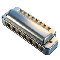 tranquil glorious Harmonica with chrome cover plates, visible reeslots, studio lighting, top-down view, isolateon transparent background,high-resolution product photography genuine png